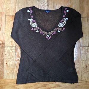 Reitmans embroidered sweater with bell sleeve